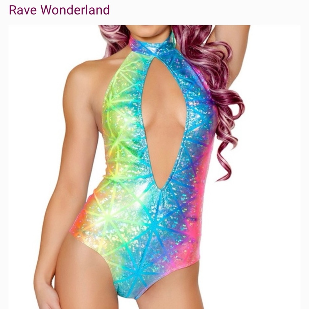 ISO Rave Wonderland Rainbow Holographic Bodysuit